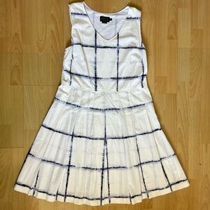 Pendleton White & Navy Windowpane Dress 14 Petite 100% Cotton Classic Coastal